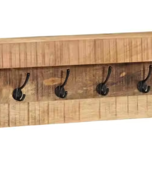 Massief Mangohouten Kledingkast met Metalen Frame en Opbergplank – Stijlvol Kledingrek voor Thuis
