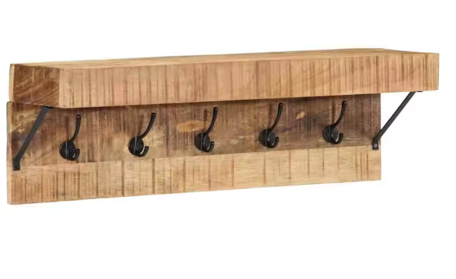Massief Mangohouten Kledingkast met Metalen Frame en Opbergplank – Stijlvol Kledingrek voor Thuis