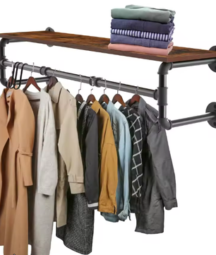 Industriële Pijp Kledingrek met Plank – Muurmontage Kledinghanger