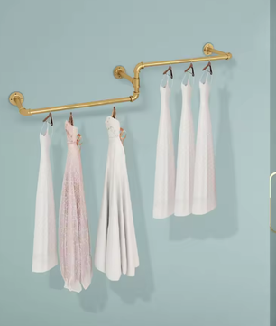 Wandgemonteerd Industrieel Kledingrek – Gouden Metalen Display