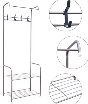Vrijstaande Metalen Kapstok met Schoenenrek – 4 Haken & Modern Design