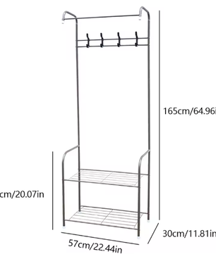 Vrijstaande Metalen Kapstok met Schoenenrek – 4 Haken & Modern Design