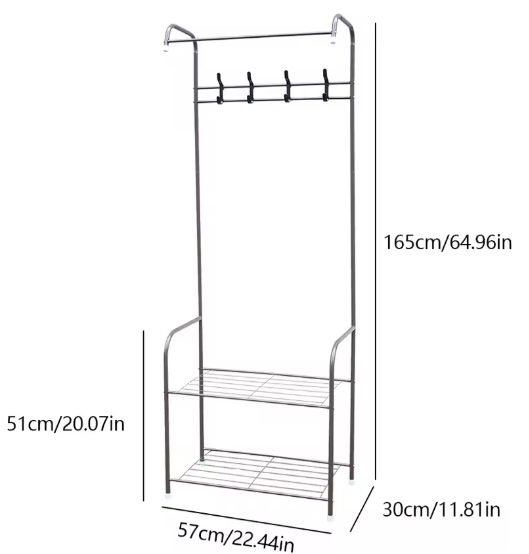 Vrijstaande Metalen Kapstok met Schoenenrek – 4 Haken & Modern Design