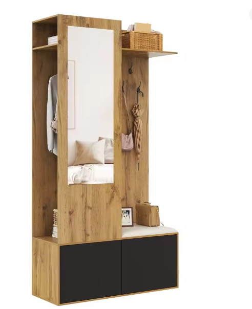 Complete Halmeubelset met Spiegel, Kapstok, Schoenenkast & Zitbank – Modern Ontwerp