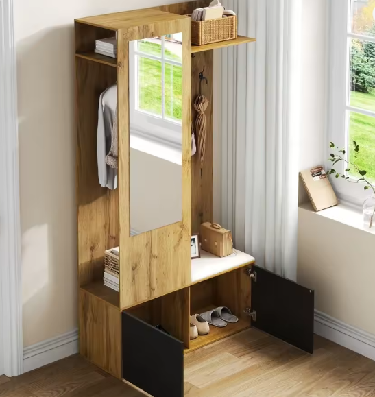 Complete Halmeubelset met Spiegel, Kapstok, Schoenenkast & Zitbank – Modern Ontwerp