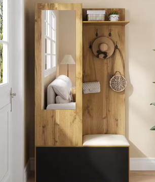 Complete Halmeubelset met Spiegel, Kapstok, Schoenenkast & Zitbank – Modern Ontwerp