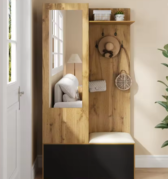 Complete Halmeubelset met Spiegel, Kapstok, Schoenenkast & Zitbank – Modern Ontwerp