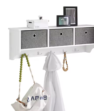 Wandgarderobe met 3 Mandjes en 5 Haken – Compacte Halopberger