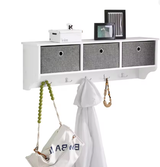 Wandgarderobe met 3 Mandjes en 5 Haken – Compacte Halopberger