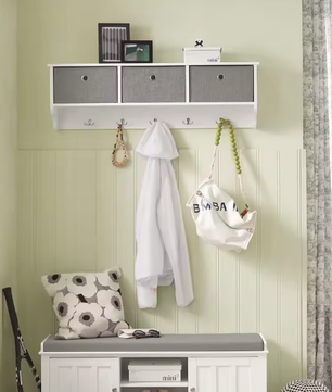 Wandgarderobe met 3 Mandjes en 5 Haken – Compacte Halopberger