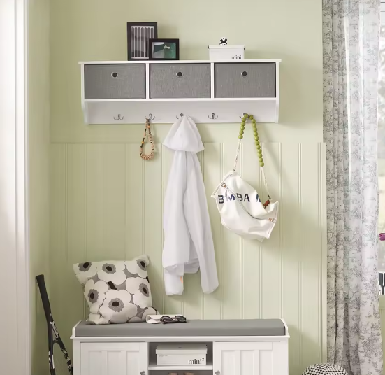 Wandgarderobe met 3 Mandjes en 5 Haken – Compacte Halopberger