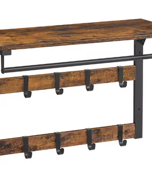 Industriële Wandgarderobe met Plank en 10 Verwijderbare Haken