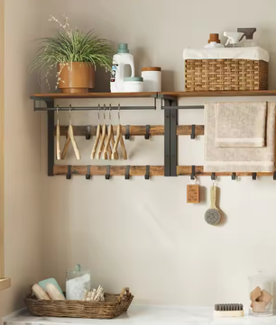 Industriële Wandgarderobe met Plank en 10 Verwijderbare Haken
