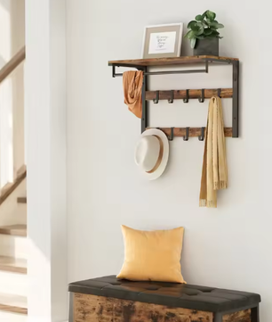 Industriële Wandgarderobe met Plank en 10 Verwijderbare Haken