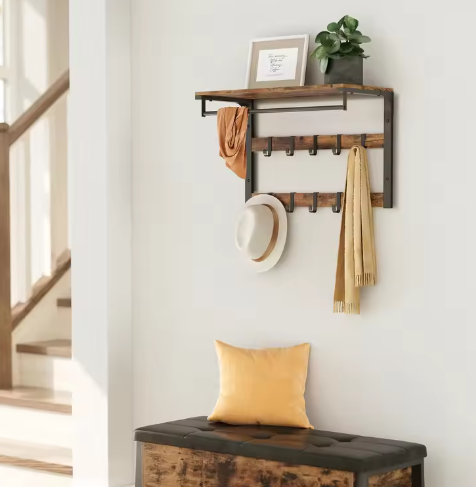 Industriële Wandgarderobe met Plank en 10 Verwijderbare Haken