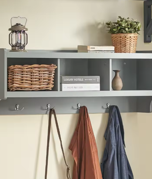 SoBuy Wandkast Hal – Lichtgrijs Kledingkast met 4 Haken & 3 Compartimenten