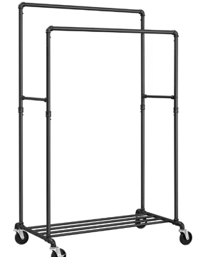 Industriële Jurkenstandaard op Wielen – Met Jurkstangen en Plank