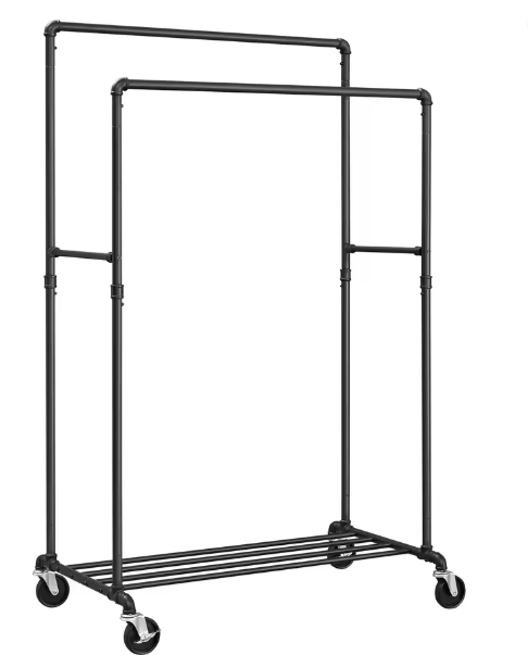 Industriële Jurkenstandaard op Wielen – Met Jurkstangen en Plank