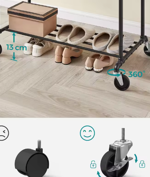 Industriële Jurkenstandaard op Wielen – Met Jurkstangen en Plank