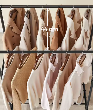 Industriële Jurkenstandaard op Wielen – Met Jurkstangen en Plank