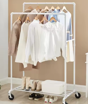 Industriële Jurkenstandaard op Wielen – Met Jurkstangen en Plank