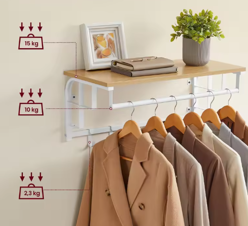Wandgarderobe Met Plank – Praktische 3-in-1 Opbergoplossing