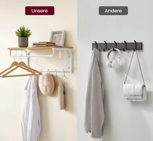 Wandgarderobe Met Plank – Praktische 3-in-1 Opbergoplossing