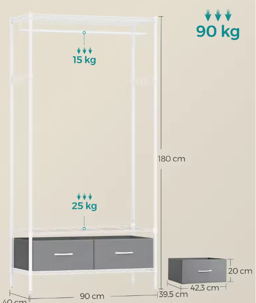 Open Jurkenstandaard – Compacte Kledingkast met Laden en Haken