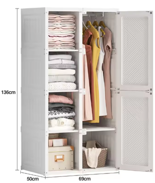 Opvouwbare Kledingkast – 5 Kubussen en 1 Ophangrail voor Slaapkamer