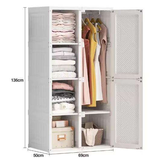 Opvouwbare Kledingkast – 5 Kubussen en 1 Ophangrail voor Slaapkamer