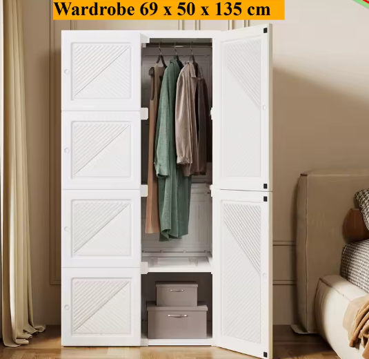 Opvouwbare Kledingkast – 5 Kubussen en 1 Ophangrail voor Slaapkamer