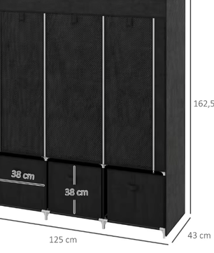 Opvouwbare Stoffen Kledingkast met 2 Ophangrails, 5 Planken en 3 Lades – Praktische Kast voor Slaapkamer of Woonkamer