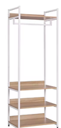 Multifunctionele Houten Kledingkast met Kledingrail, 3 Planken en Schoenenrek – Licht Eiken en Zwart/Wit Design