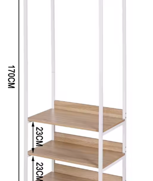 Multifunctionele Houten Kledingkast met Kledingrail, 3 Planken en Schoenenrek – Licht Eiken en Zwart/Wit Design