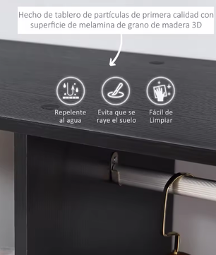 Industriële Kledingkast met Wielen, Ophangrail en 3 Open Planken – Zwart Hout en Aluminium Design (80×40×128 cm)