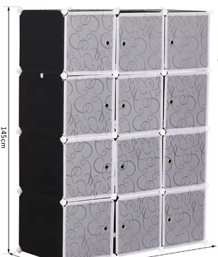 Modulaire Kunststof Kledingkast met 12 Kubussen en Deuren – Flexibele Opbergkast met Hangrail (111×47×145 cm)