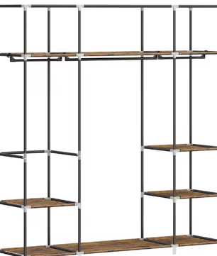 Vrijstaande Stoffen Kledingkast met 3 Kledingrails en Metalen Frame – Ruime Organizer met Stoffen Planken en 9 Compartimenten