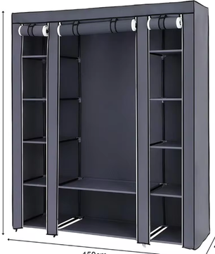 Draagbare Stoffen Garderobekast met Rits – Ruime Kledingkast met Opbergplanken 150×45×175 cm