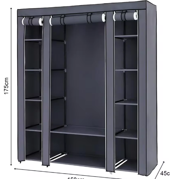 Draagbare Stoffen Garderobekast met Rits – Ruime Kledingkast met Opbergplanken 150×45×175 cm