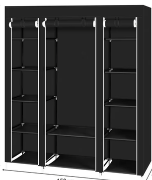 Draagbare Stoffen Garderobekast met Rits – Ruime Kledingkast met Opbergplanken 150×45×175 cm