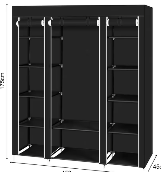 Draagbare Stoffen Garderobekast met Rits – Ruime Kledingkast met Opbergplanken 150×45×175 cm