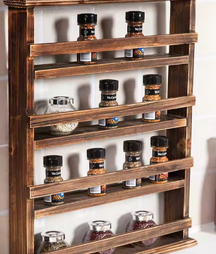 Zwevende Houten Opbergplank – 4-Lagen Kruidenrek voor Wandmontage