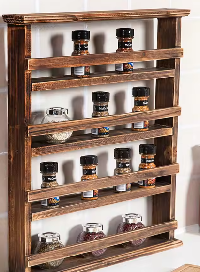 Zwevende Houten Opbergplank – 4-Lagen Kruidenrek voor Wandmontage