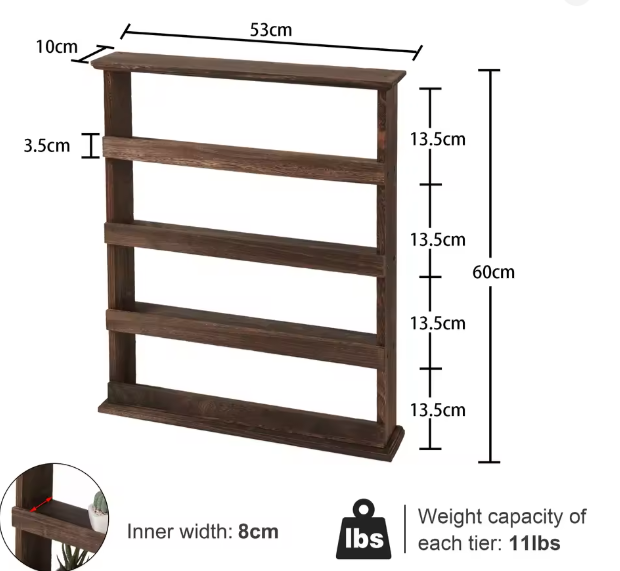 Zwevende Houten Opbergplank – 4-Lagen Kruidenrek voor Wandmontage