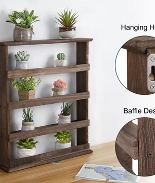 Zwevende Houten Opbergplank – 4-Lagen Kruidenrek voor Wandmontage