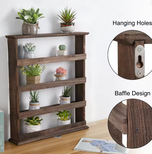 Zwevende Houten Opbergplank – 4-Lagen Kruidenrek voor Wandmontage