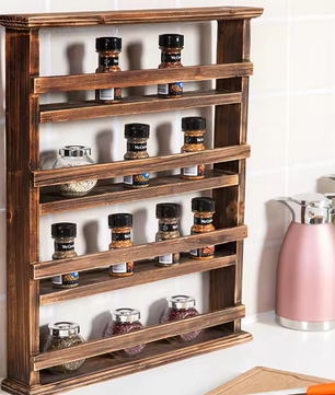 Zwevende Houten Opbergplank – 4-Lagen Kruidenrek voor Wandmontage
