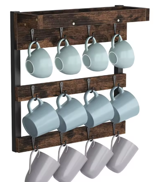 Wandgemonteerde Houten Koffiemokhouder – Organizer met 12 Haken