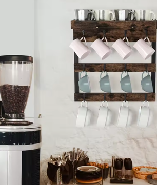 Wandgemonteerde Houten Koffiemokhouder – Organizer met 12 Haken