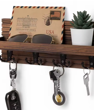 Houten Sleutelhouder en Wandpostorganisator – Rustiek & Functioneel